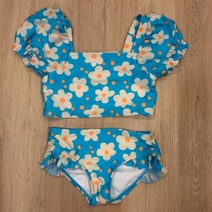Ruffle bubble sleeve flower cat and jack bathing suit
